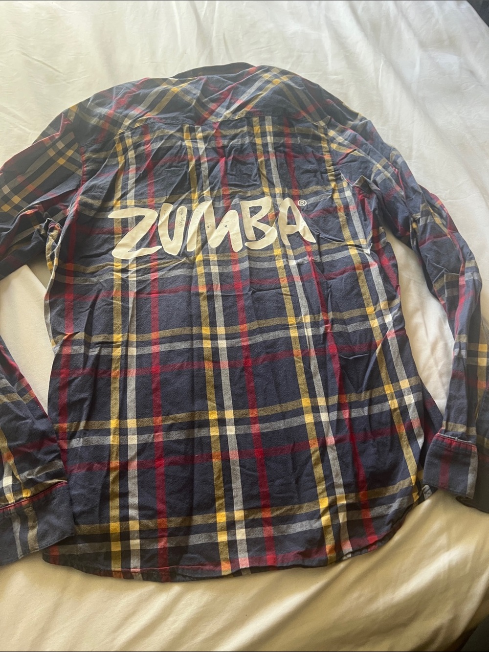 Zumba Fitness Navy, Red & Yellow Plaid Long-Sleeve Button-Down